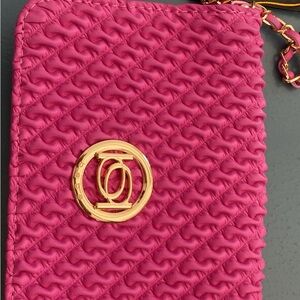 bebe Fuchsia Quilted Clutch with Gold Accents